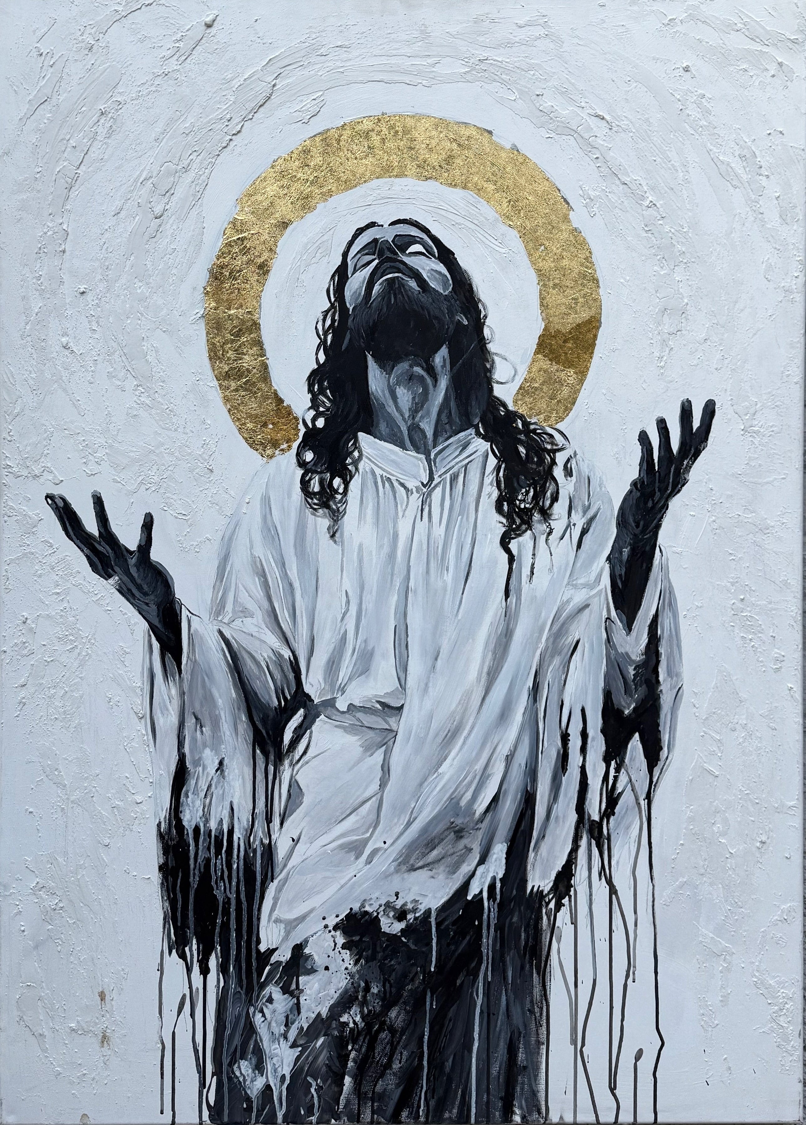JESUS PRAYING with Golden Halo