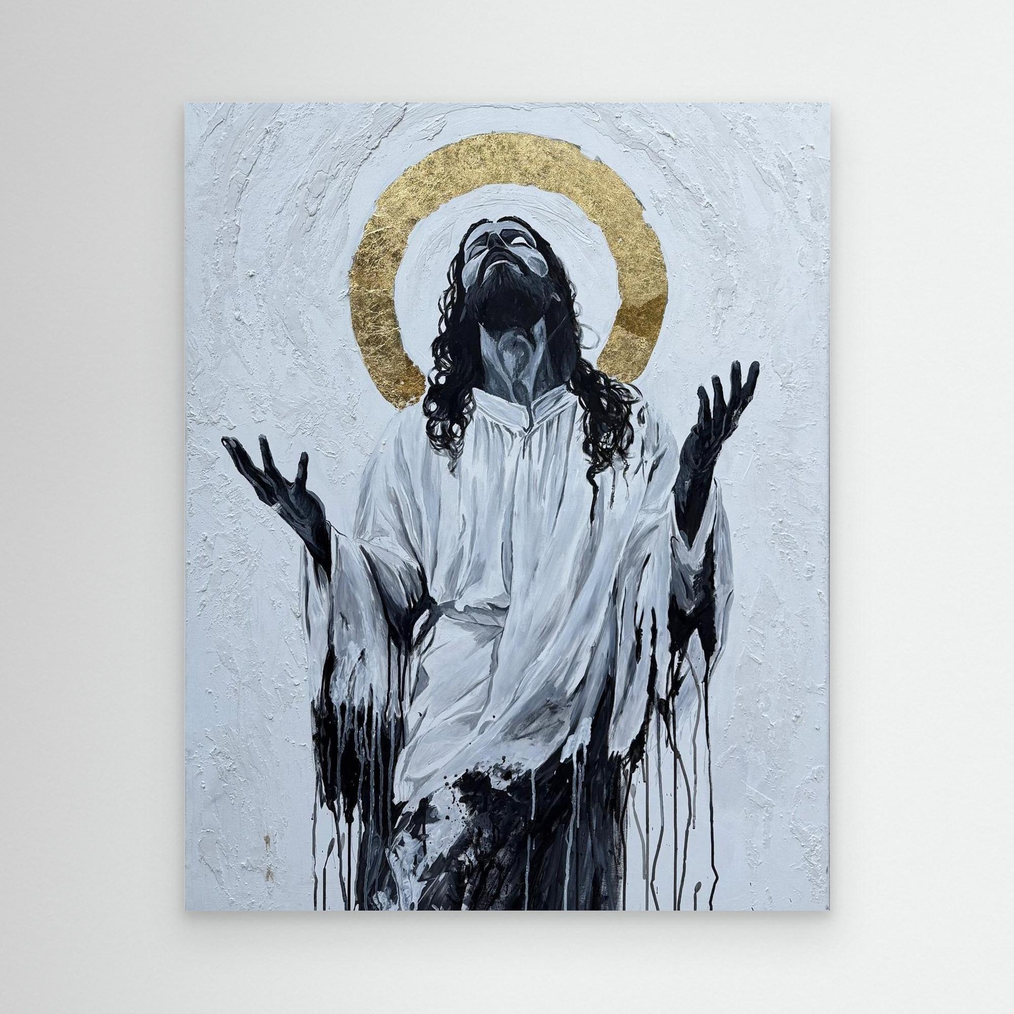 JESUS PRAYING with Golden Halo